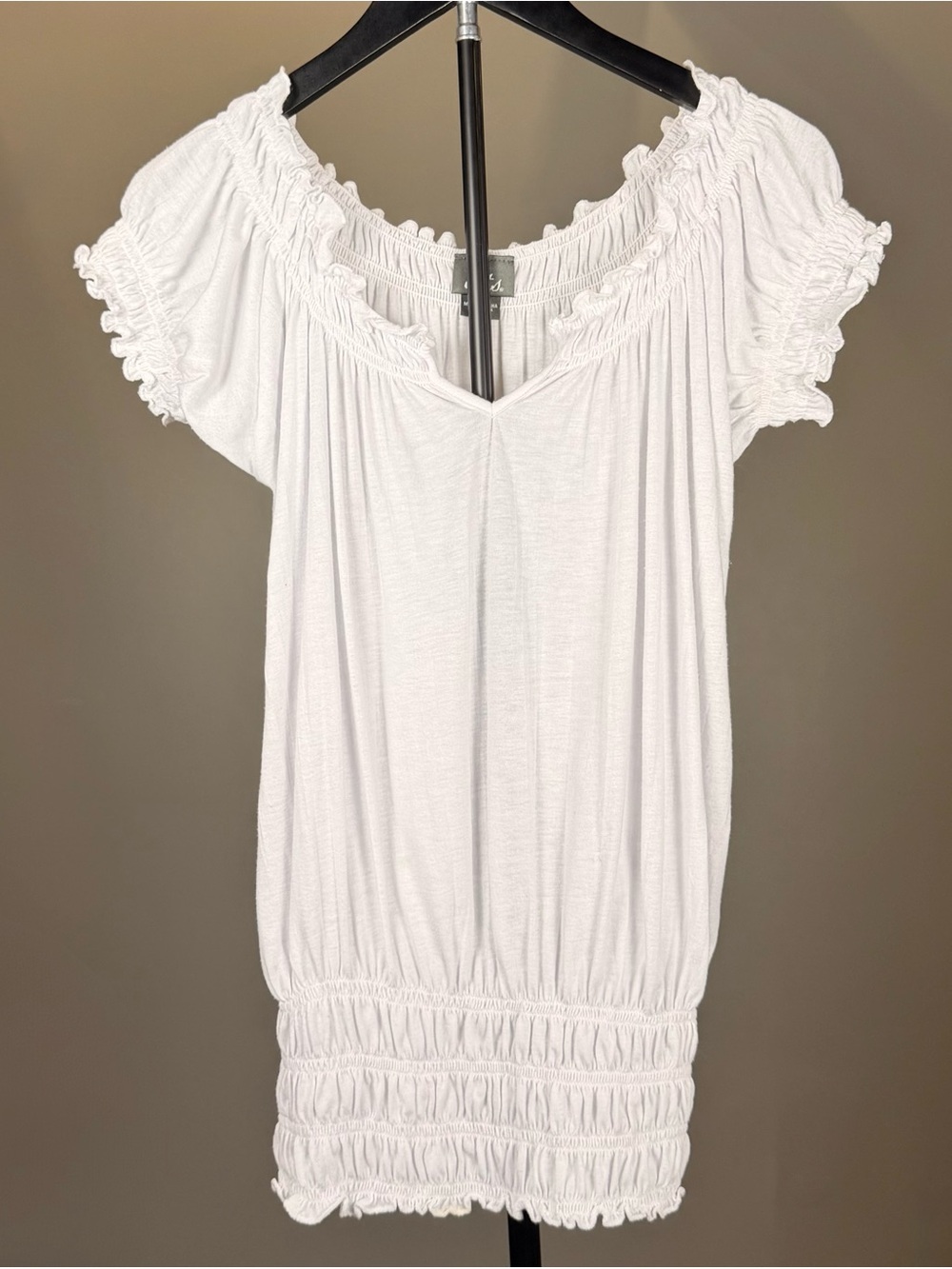 Dots Vintage Y2K White Off Shoulder Peasant Top Smocked Boho Cottagecore Medium
